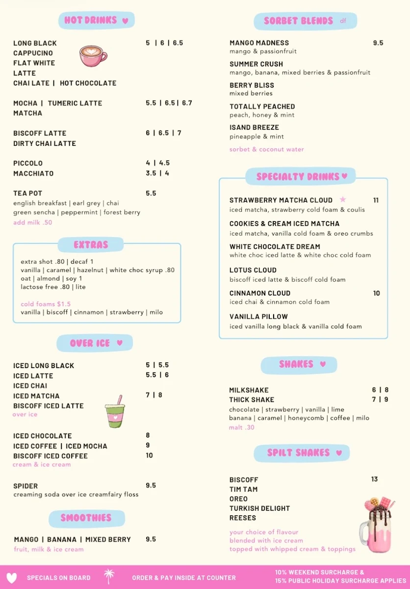 Menu, Spilt Milk Cafe