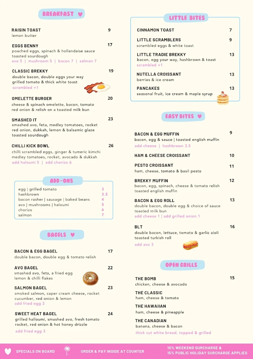 Menu, Spilt Milk Cafe