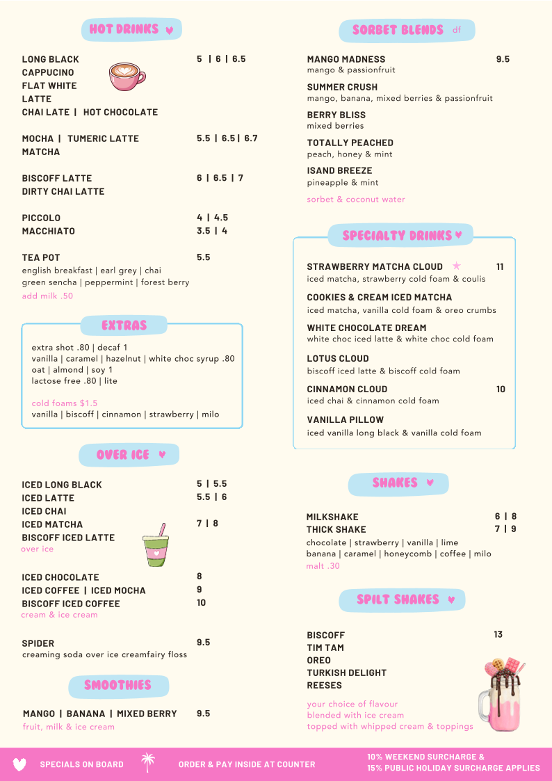 Menu, Spilt Milk Cafe