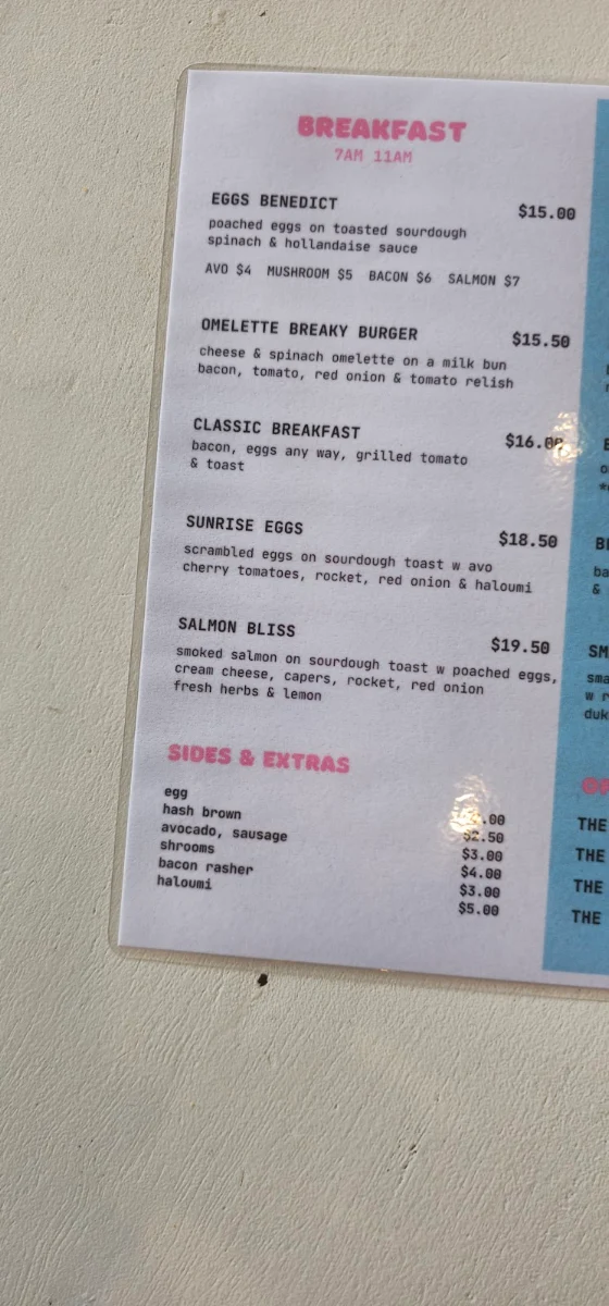Menu, Spilt Milk Cafe