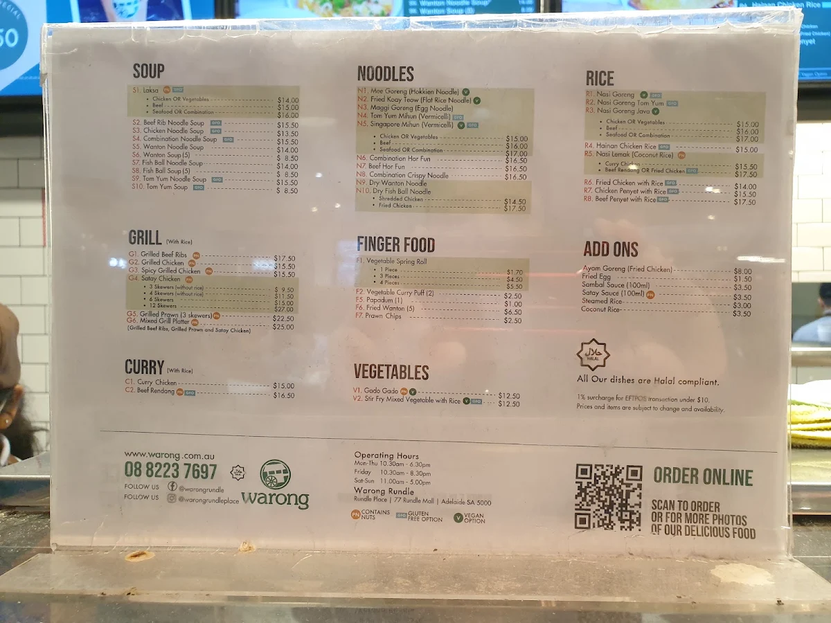 Menu, Warong