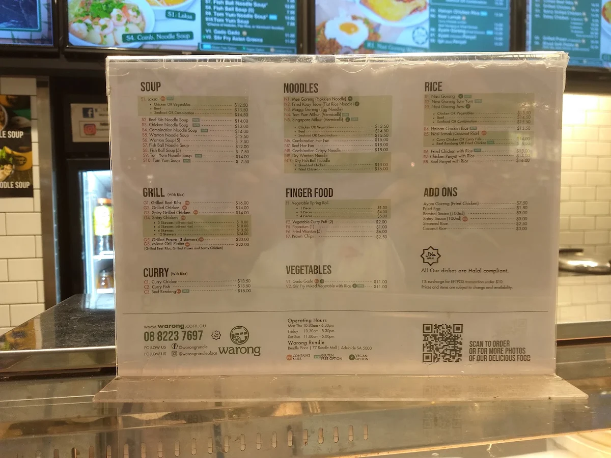 Menu, Warong