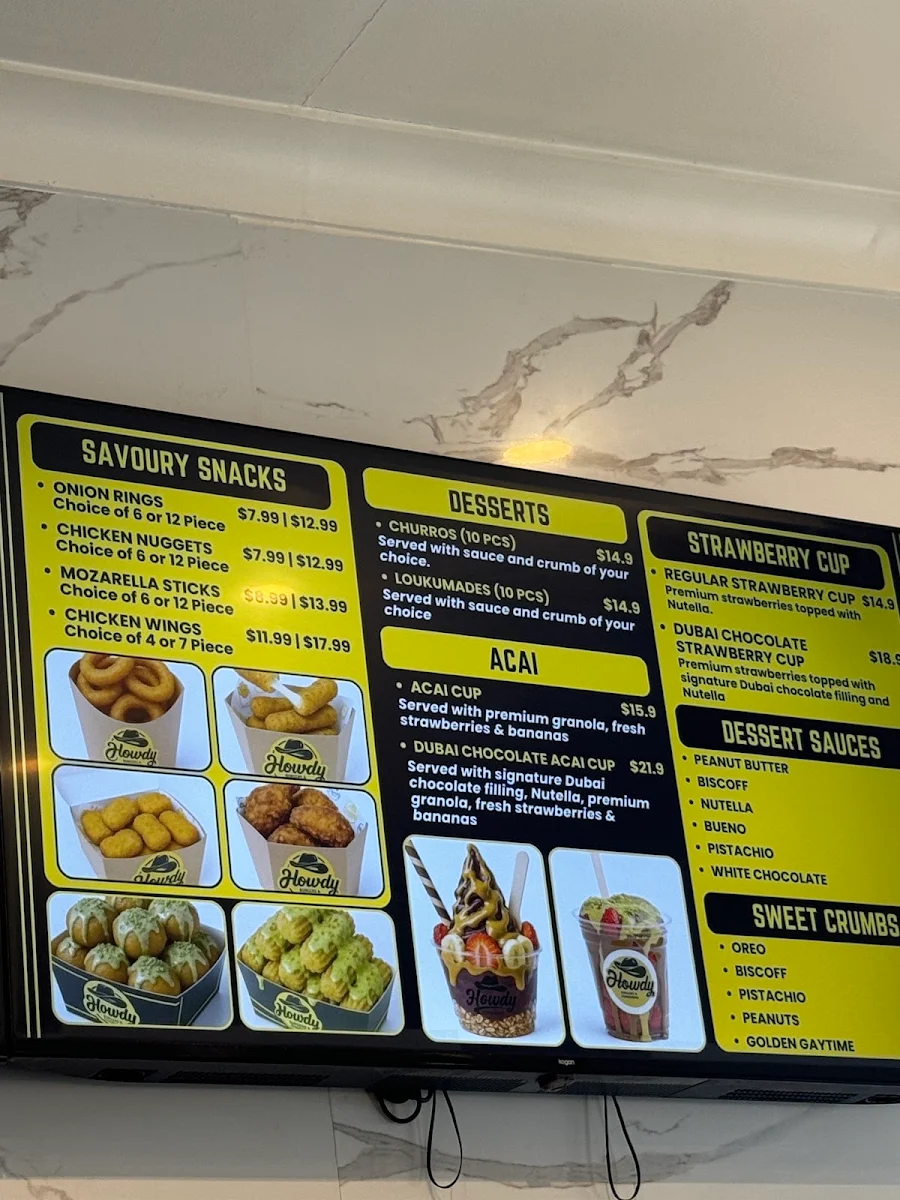 Menu, Howdy Burgers & Shawarma
