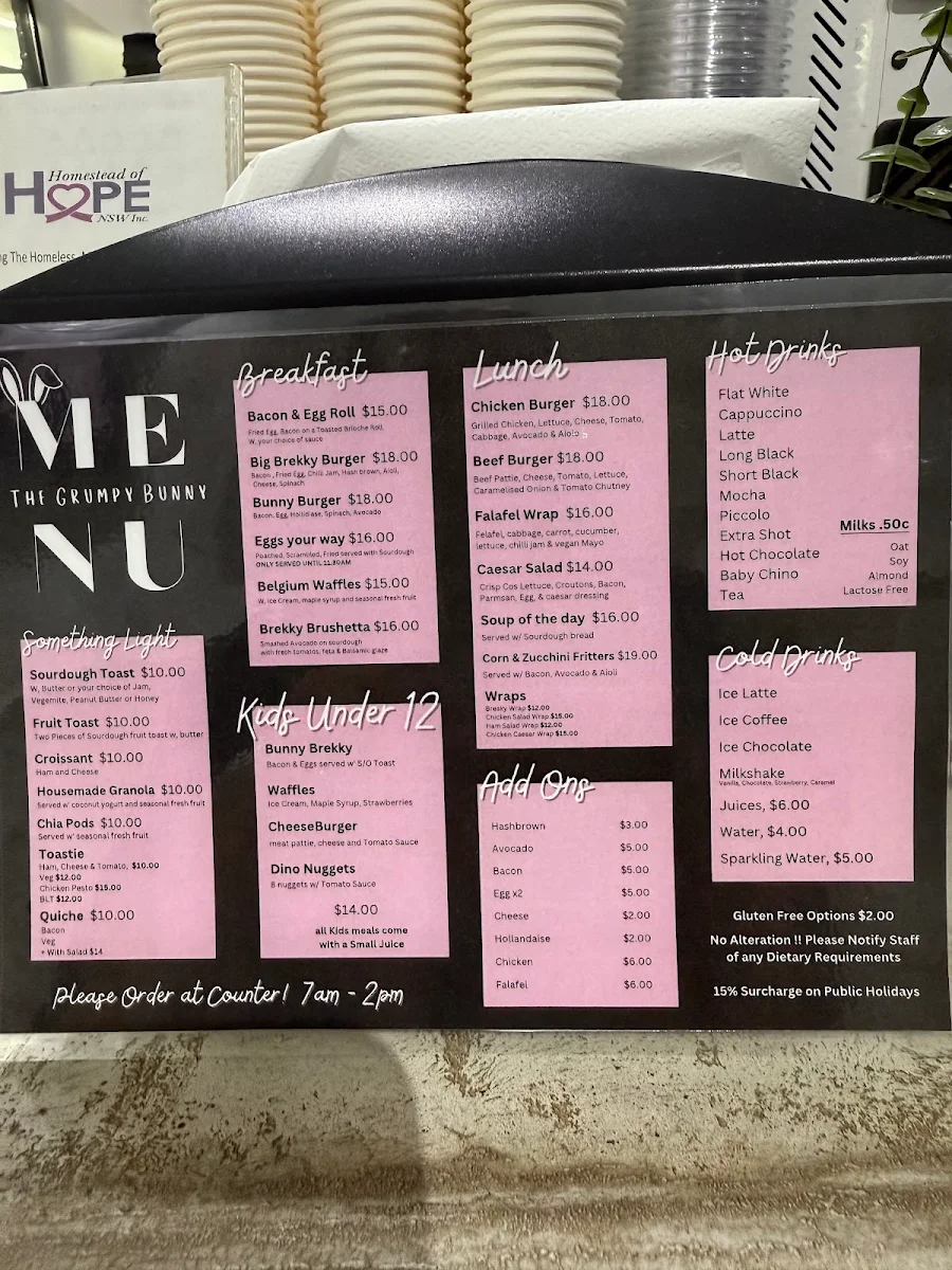 Menu, The Grumpy Bunny