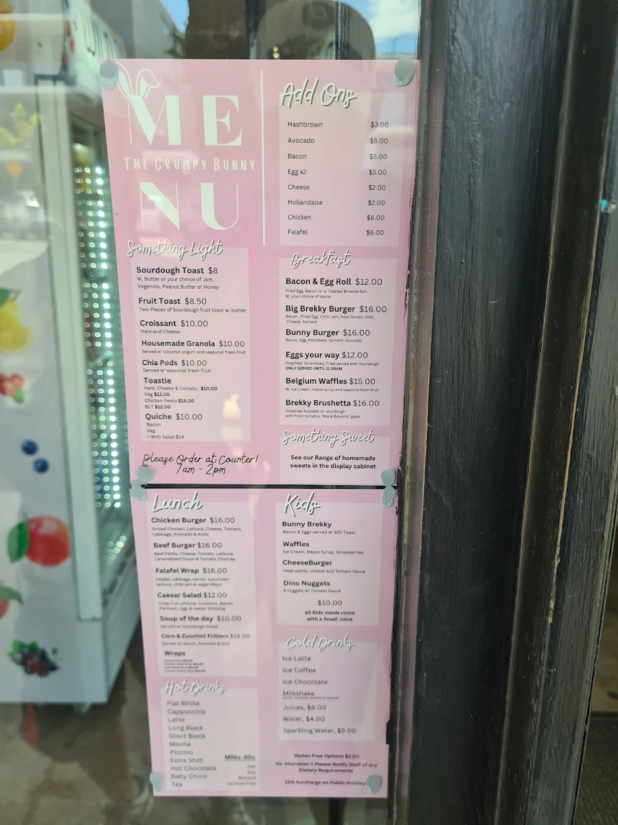 Menu, The Grumpy Bunny