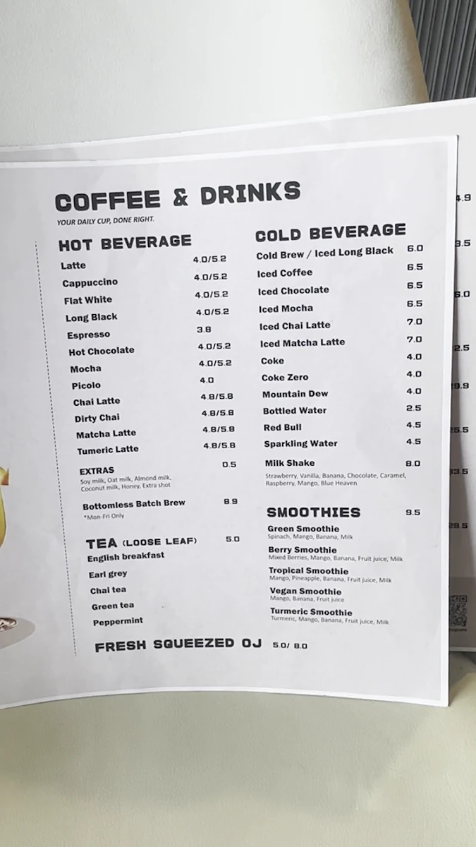 Menu, The Old Dog Cafe