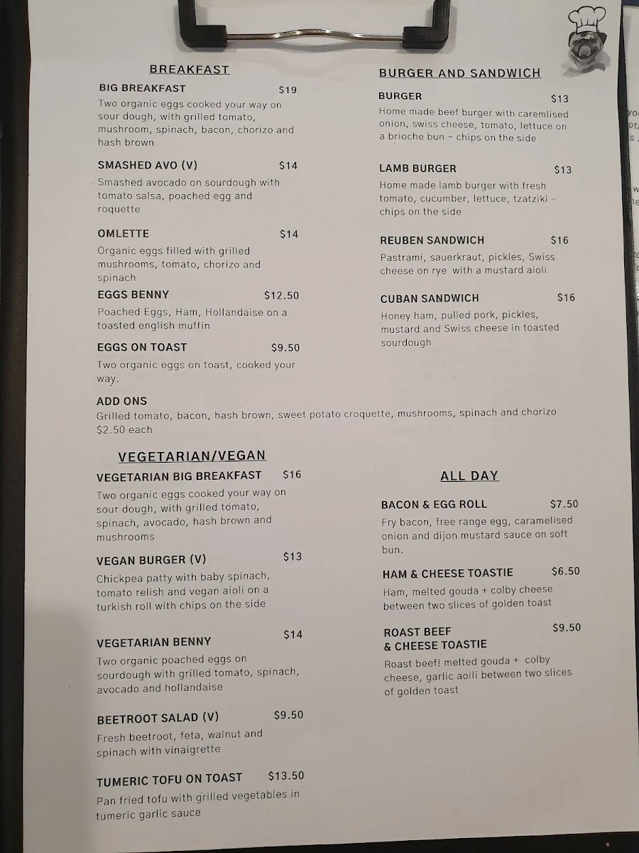 Menu, The Old Dog Cafe