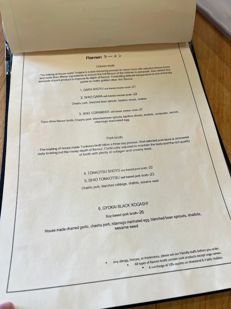 Menu, Manpuku Chatswood