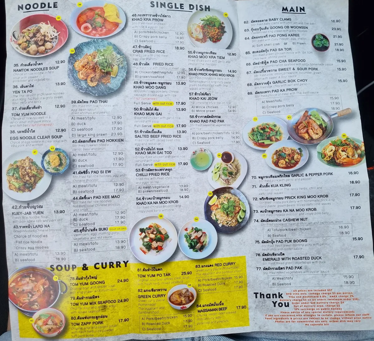 Menu, Sauce Thai Street Food