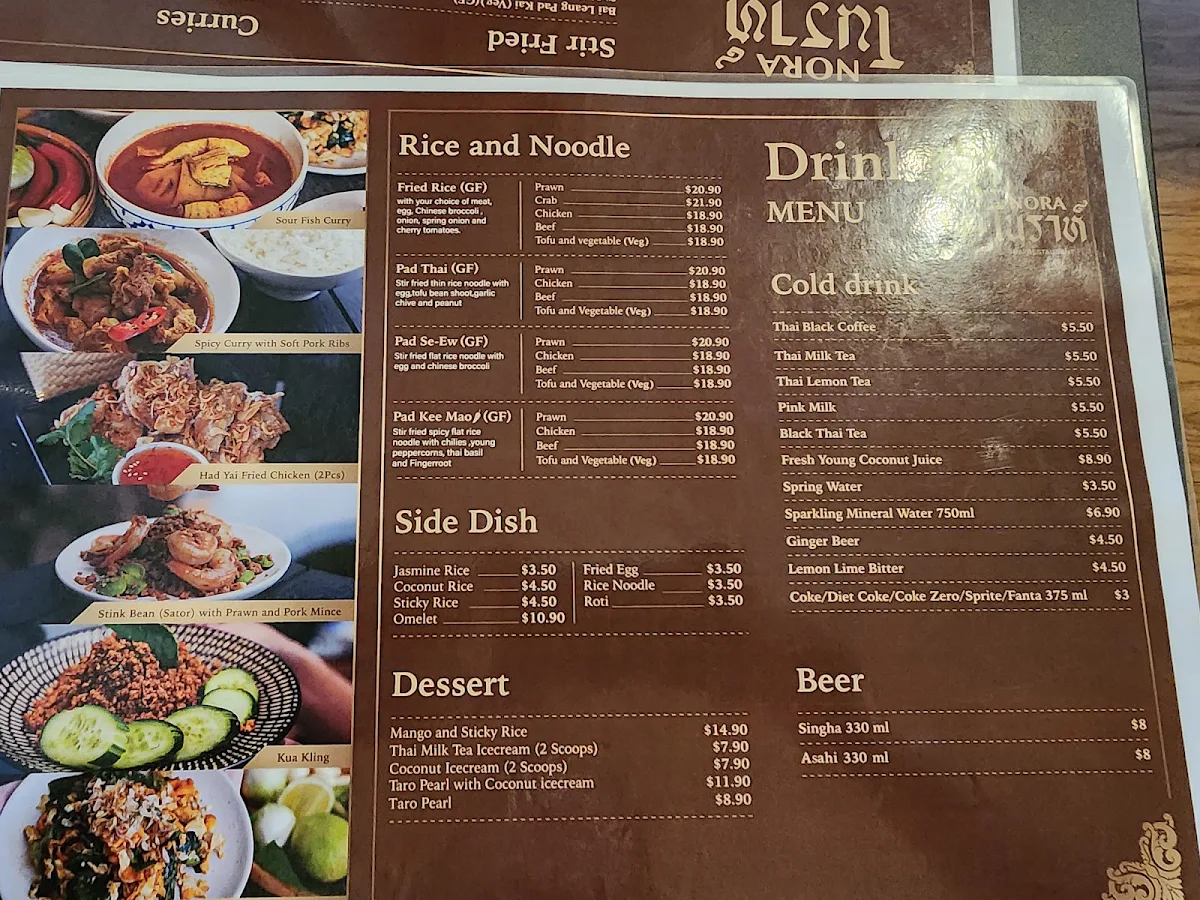Menu, Nora Thai Restaurant South Yarra