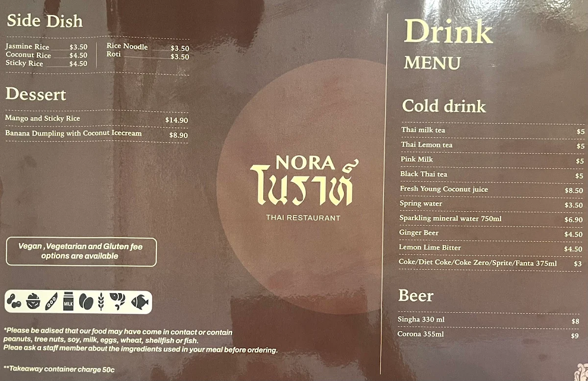 Menu, Nora Thai Restaurant South Yarra