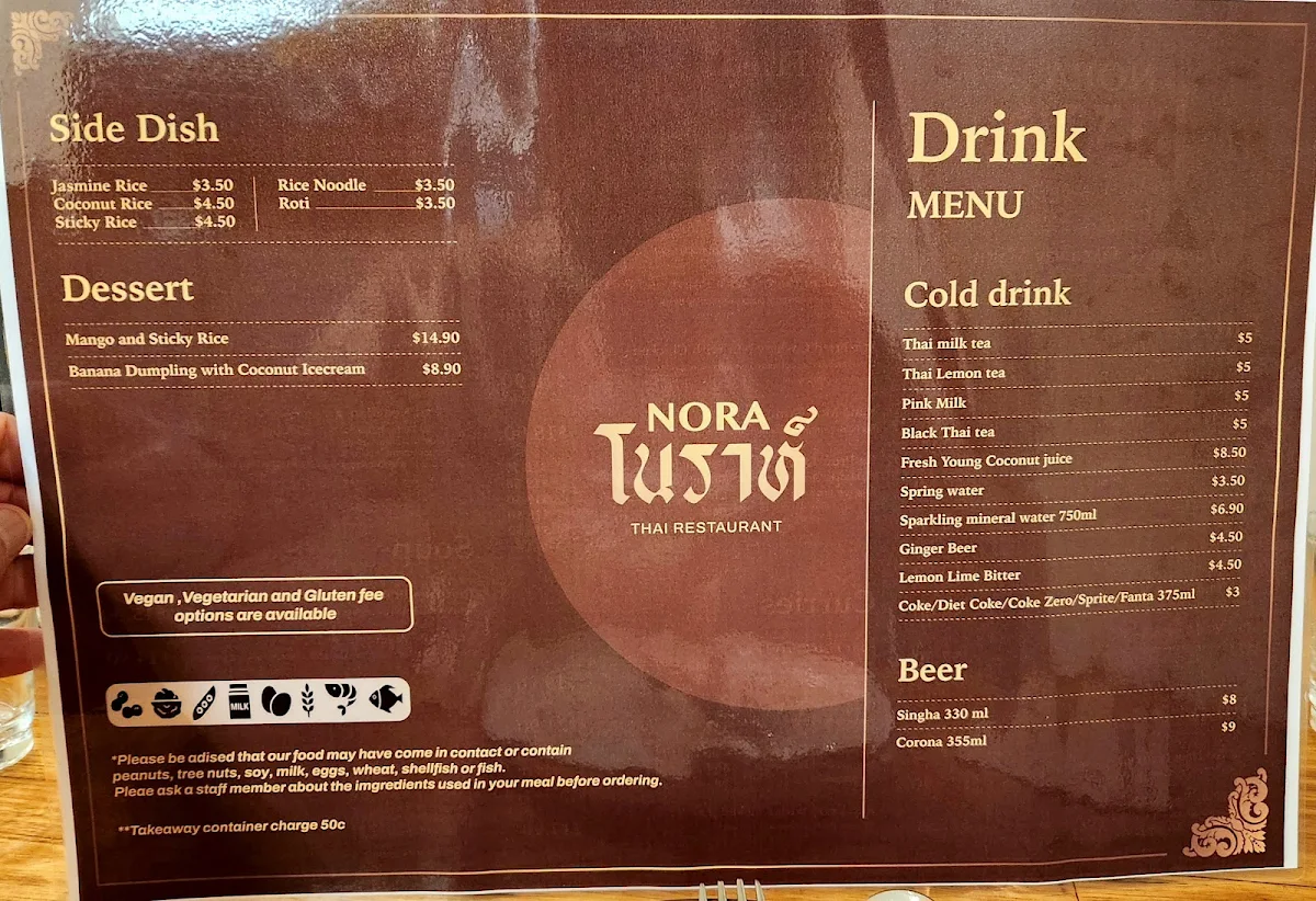 Menu, Nora Thai Restaurant South Yarra
