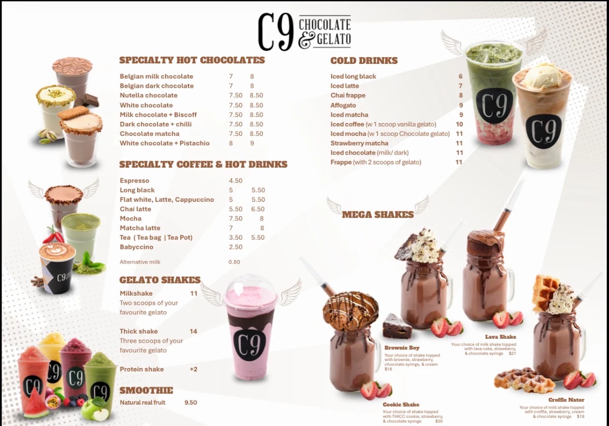 Menu, C9 Chocolate & Gelato Townsville