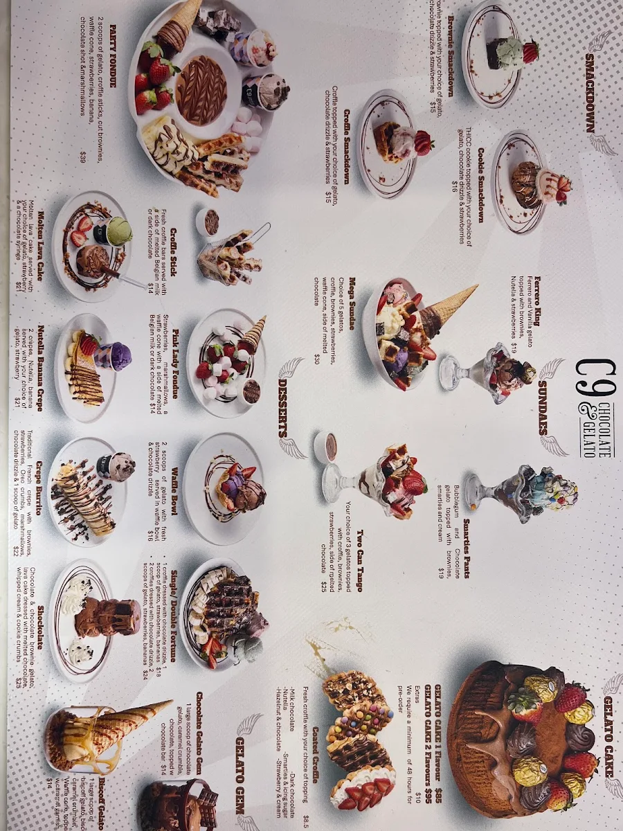 Menu, C9 Chocolate & Gelato Townsville