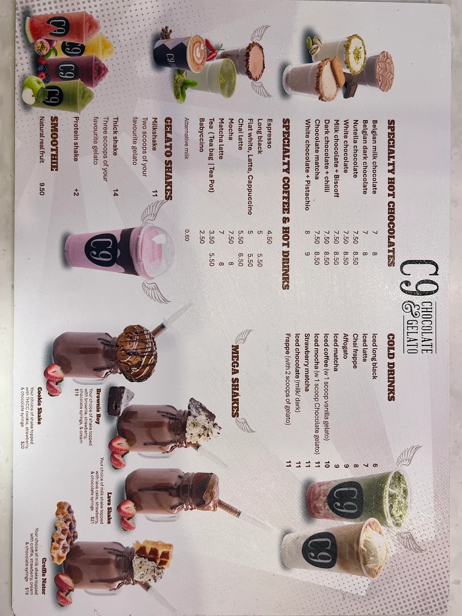 Menu, C9 Chocolate & Gelato Townsville