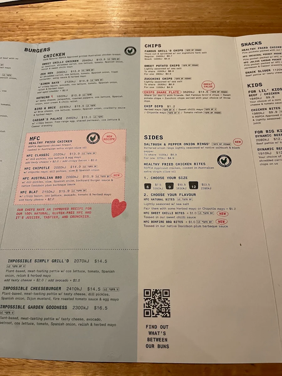 Menu, Grill'd Burgers - Chermside