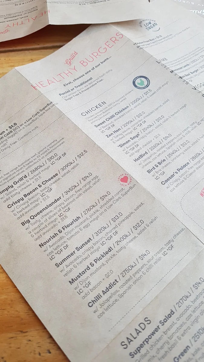 Menu, Grill'd Burgers - Chermside