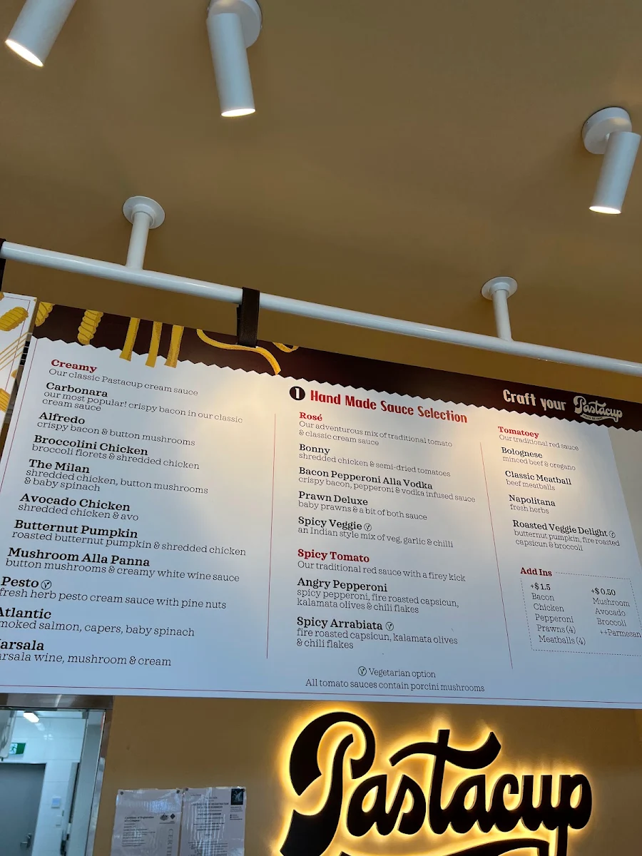 Menu, Pastacup Brabham