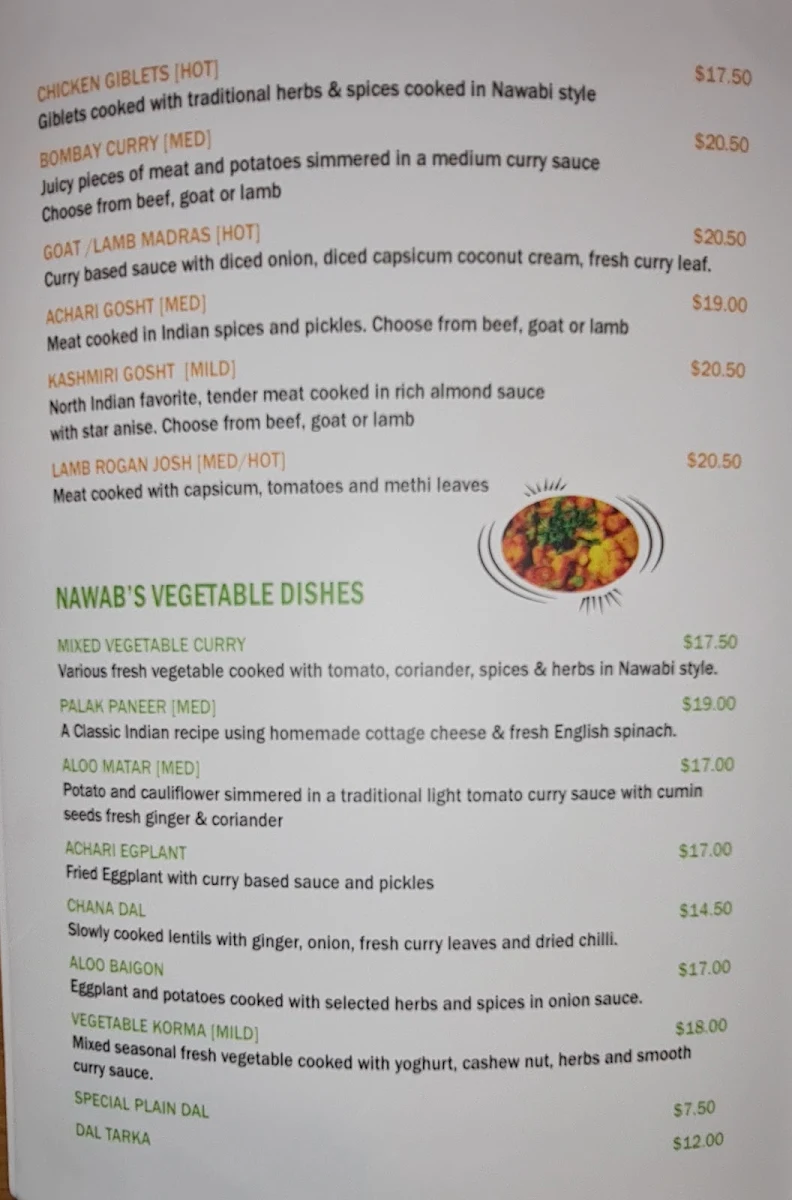 Menu, Nawab's