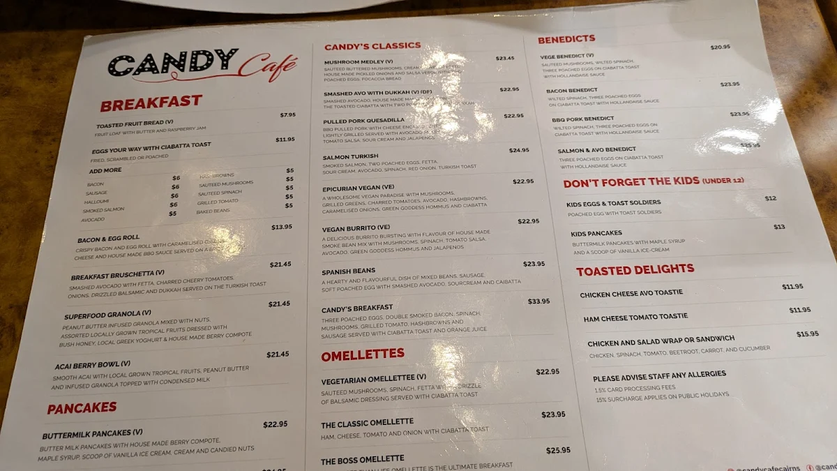 Menu, Candy Cafe Bar