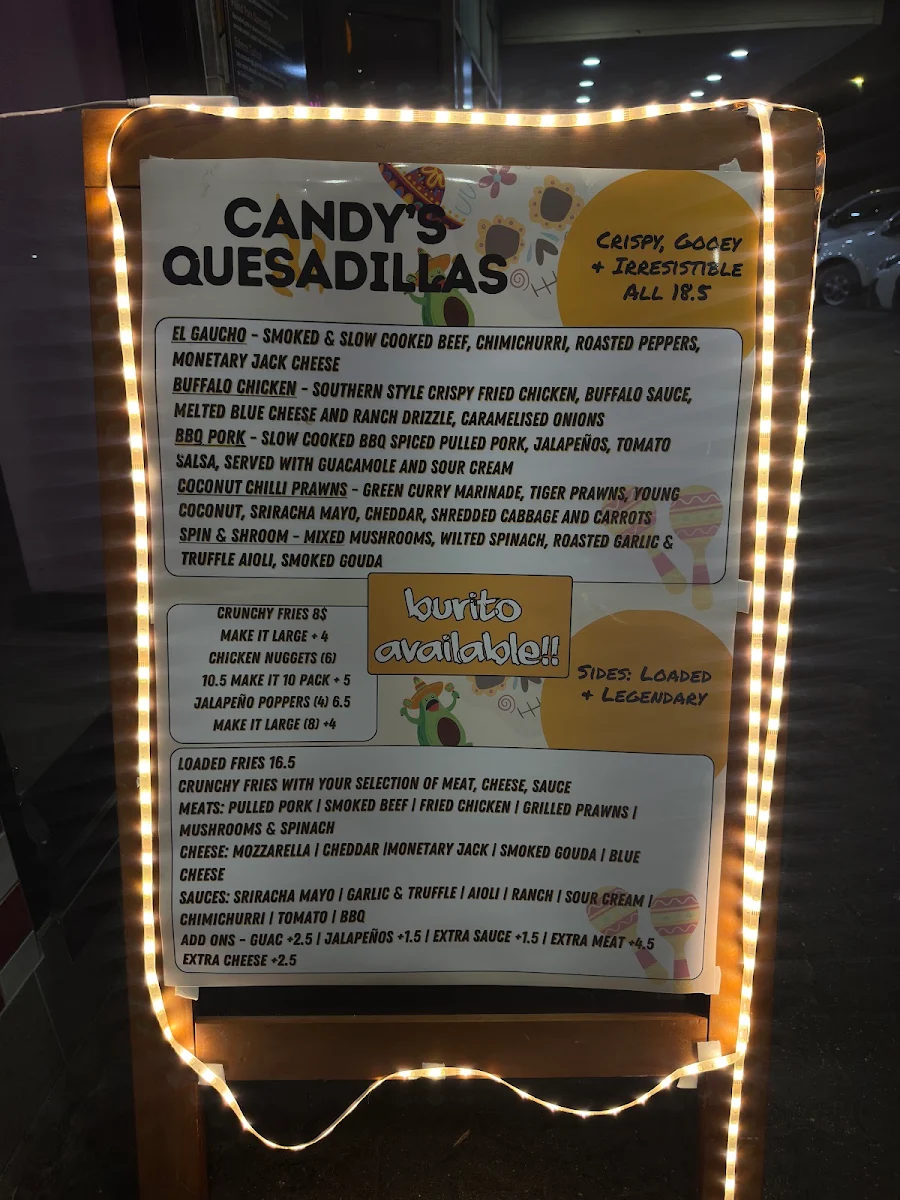 Menu, Candy Cafe Bar