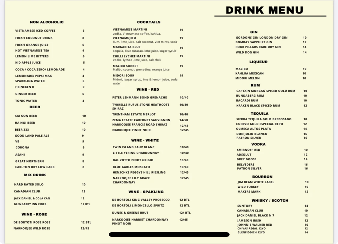 Menu, AN VIETNAMESE