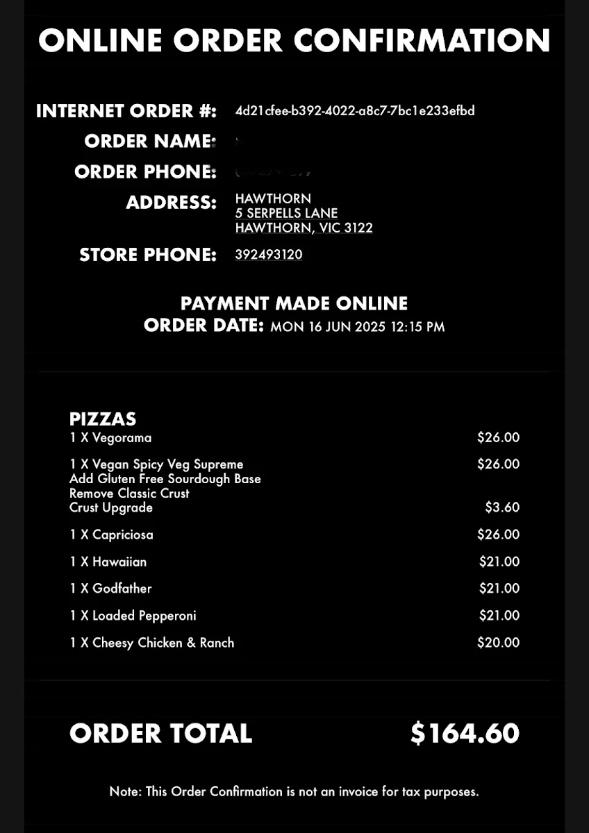 Menu, Domino's Pizza Hawthorn