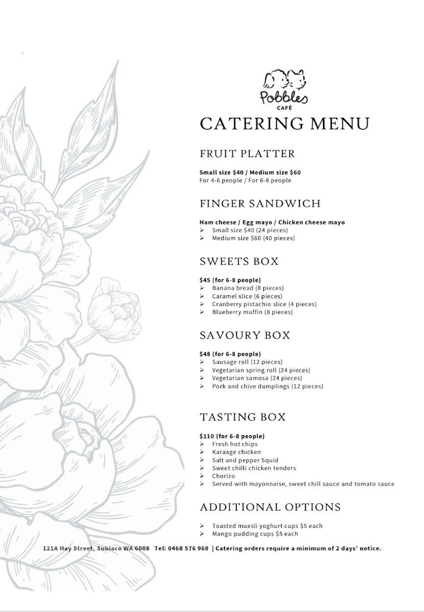 Menu, Pobbles Café