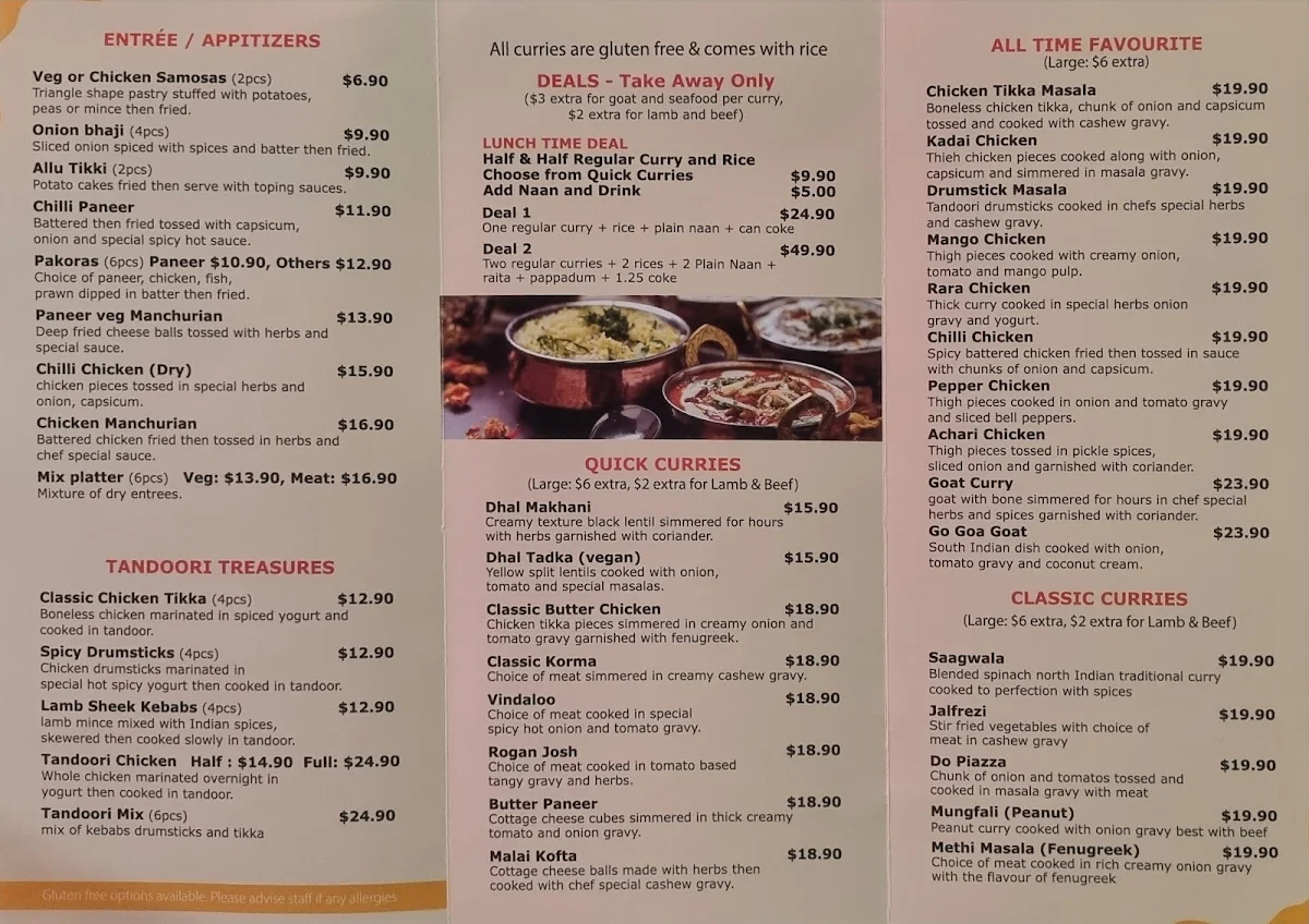 Menu, Kurry King Indian Restaurant Oxley