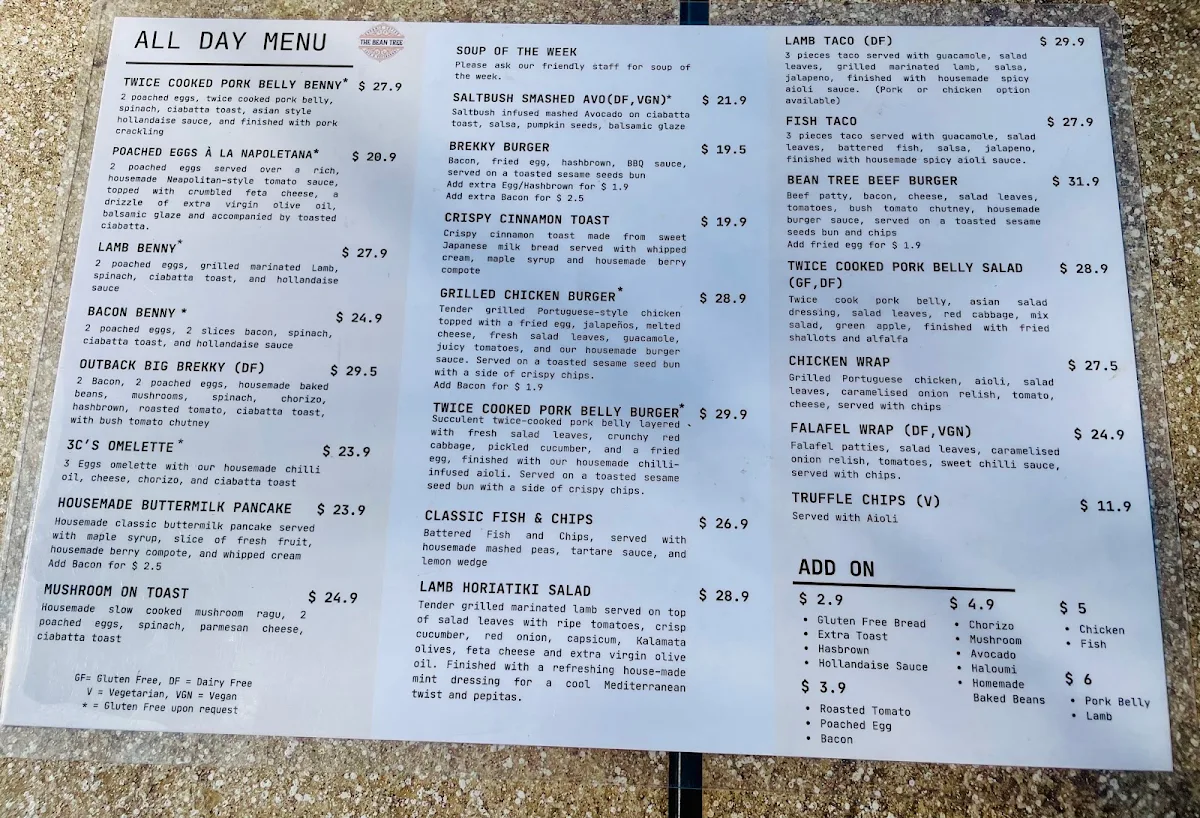 Menu, The Bean Tree Cafe ASP