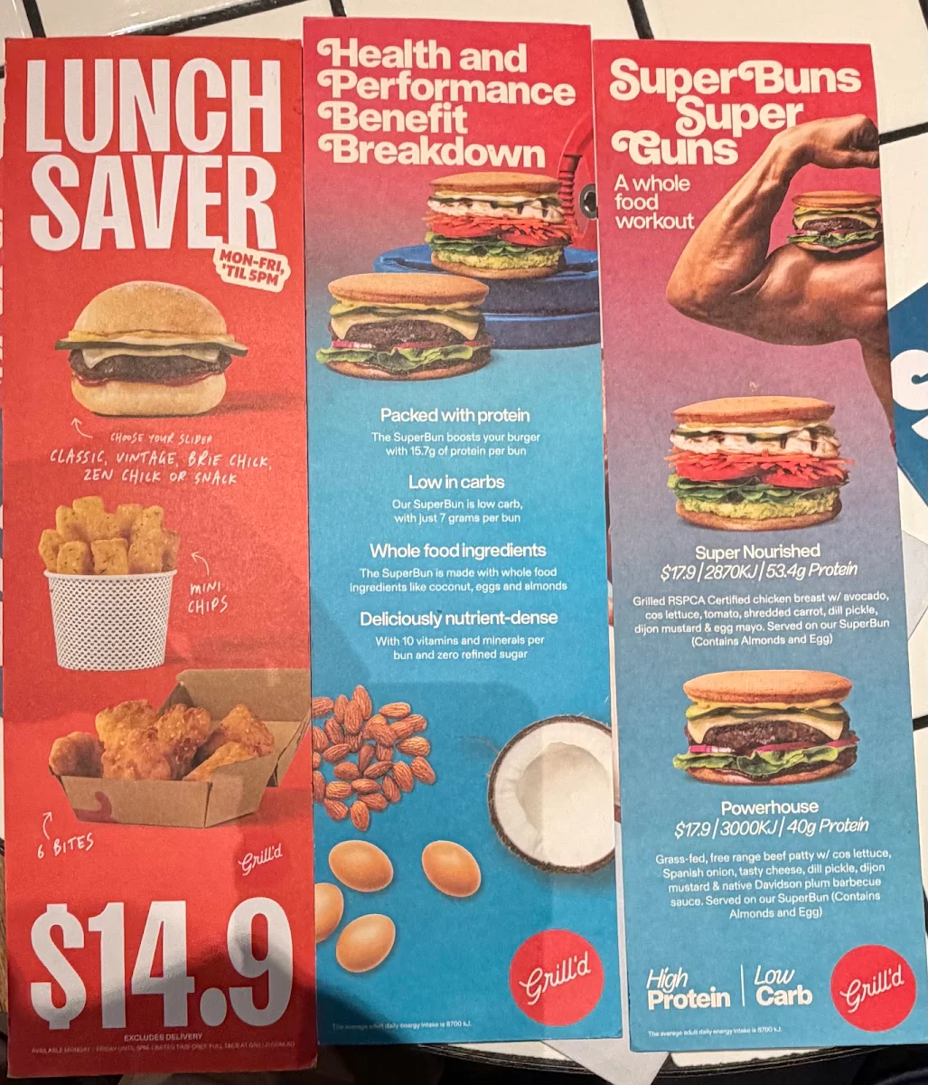 Menu, Grill'd Burgers - Melbourne Central