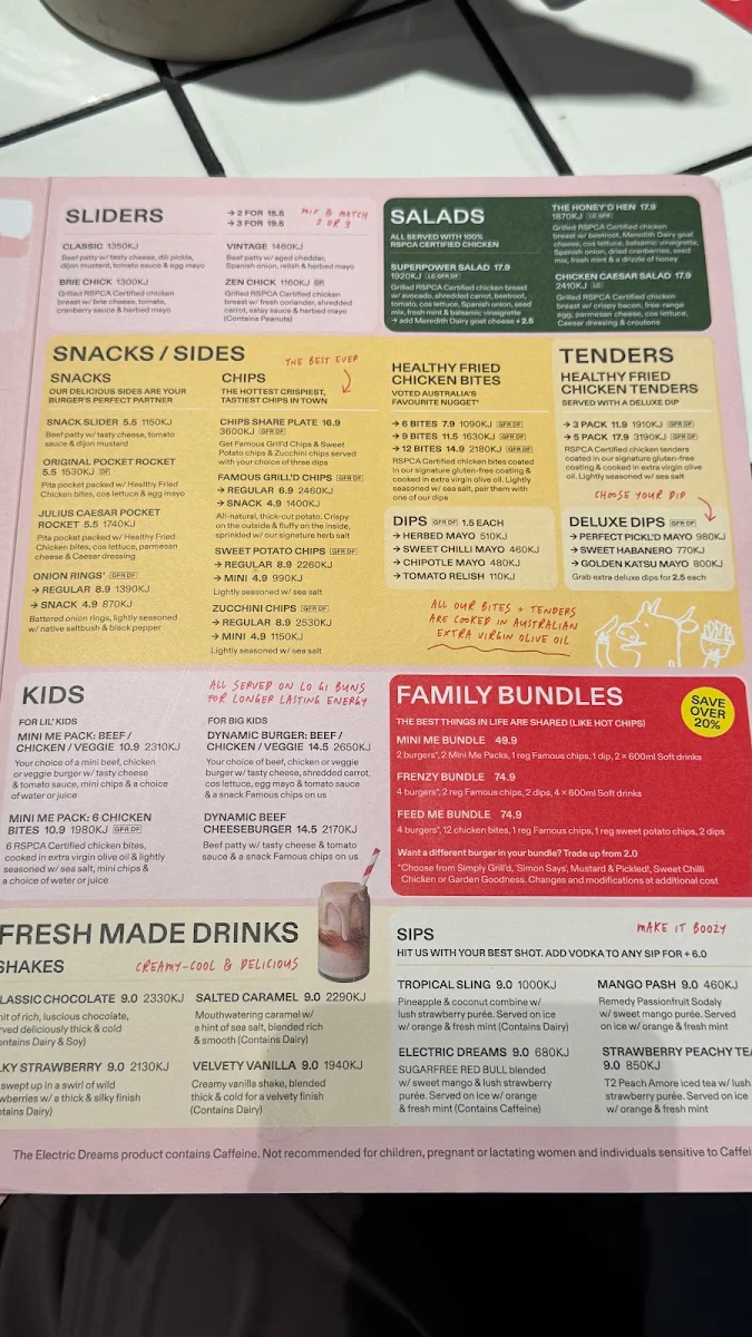 Menu, Grill'd Burgers - Melbourne Central
