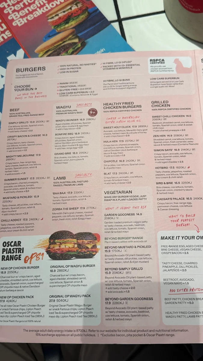 Menu, Grill'd Burgers - Melbourne Central