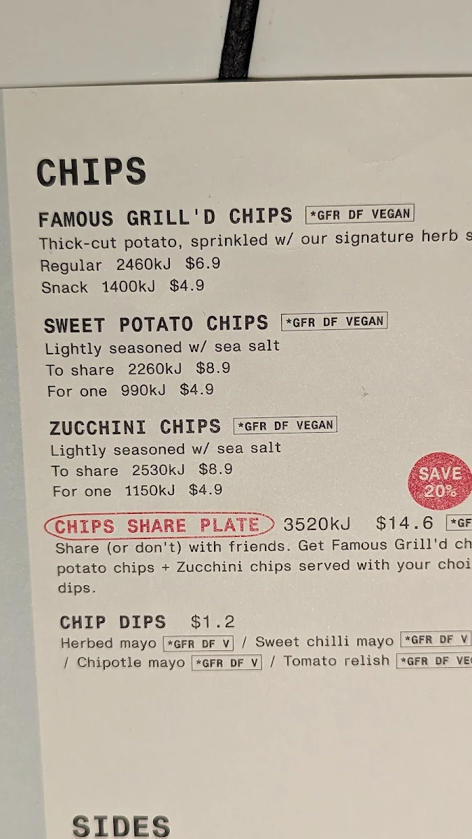 Menu, Grill'd Burgers - Melbourne Central