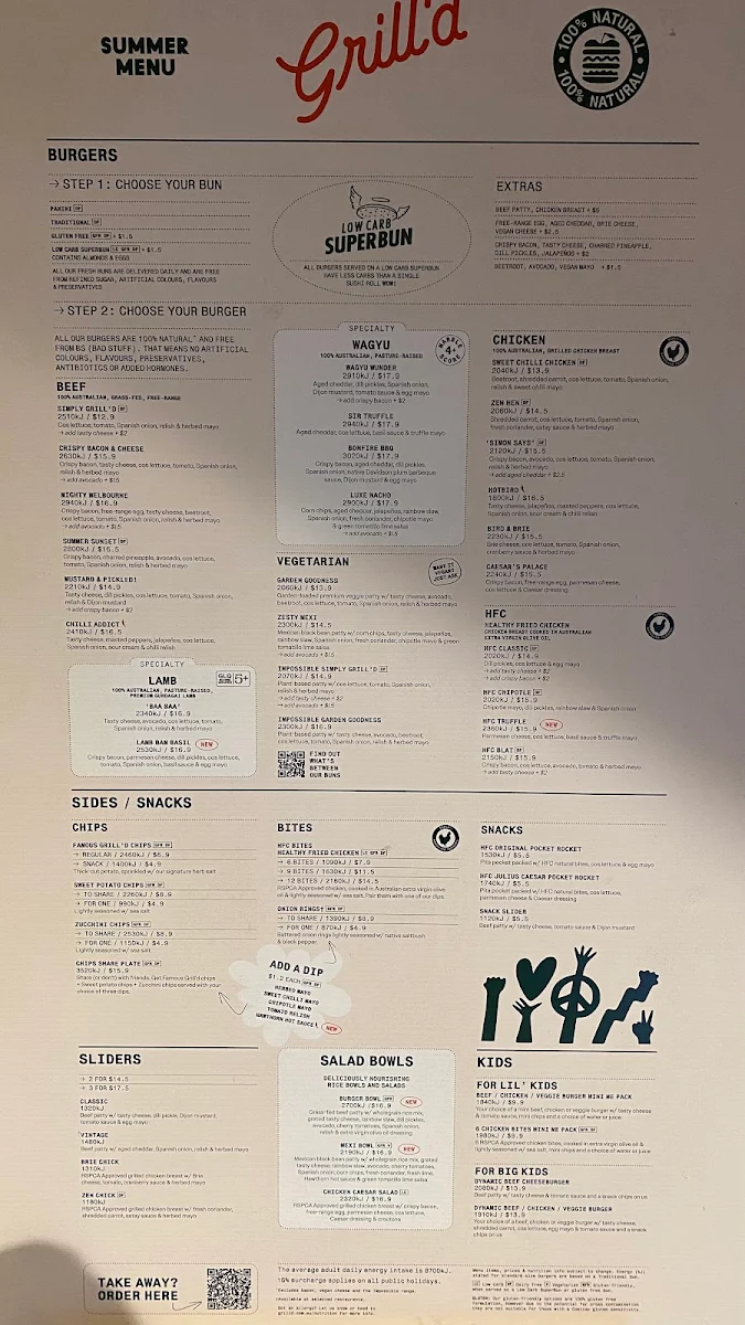 Menu, Grill'd Burgers - Melbourne Central