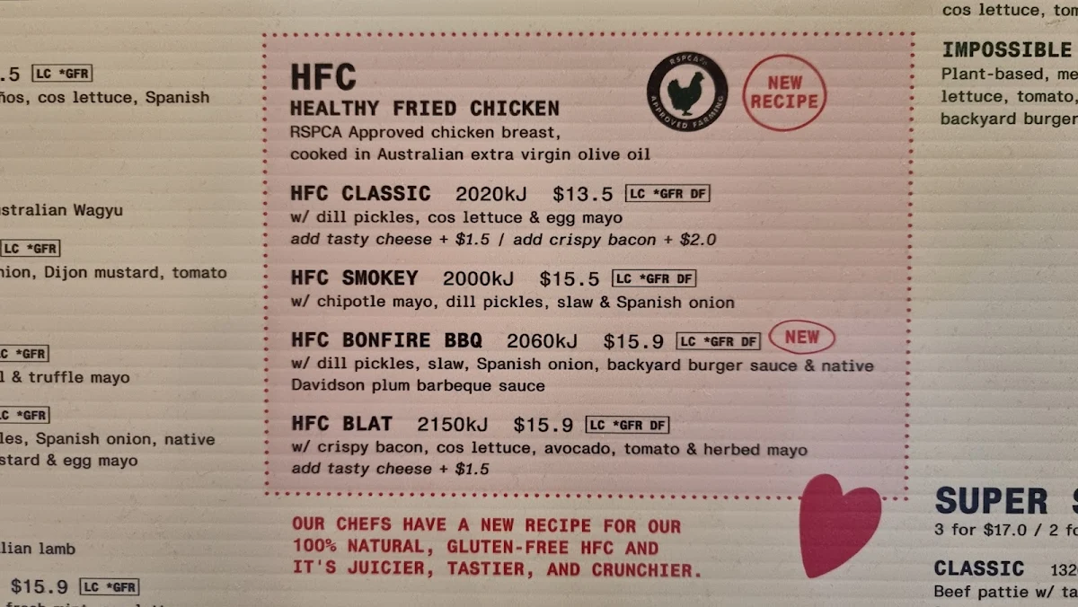 Menu, Grill'd Burgers - Melbourne Central