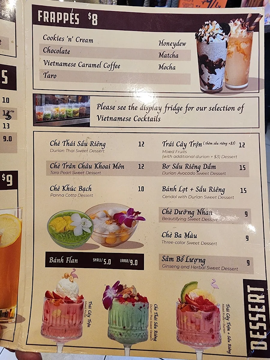 Menu, Cafe Thanh Xuan