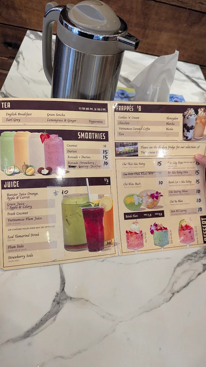 Menu, Cafe Thanh Xuan