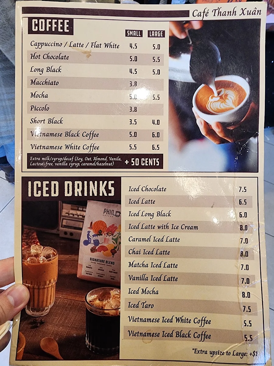 Menu, Cafe Thanh Xuan
