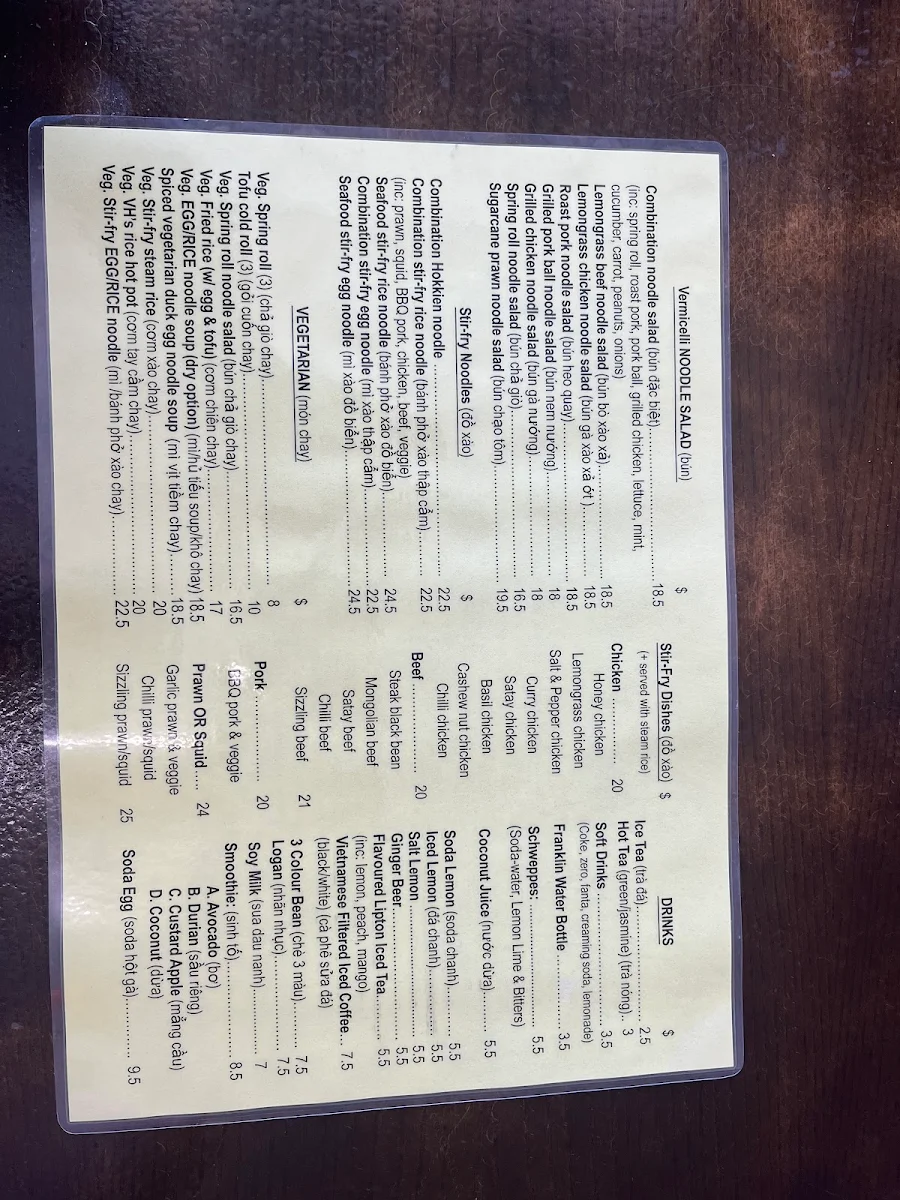 Menu, Pho Vinh Hoa