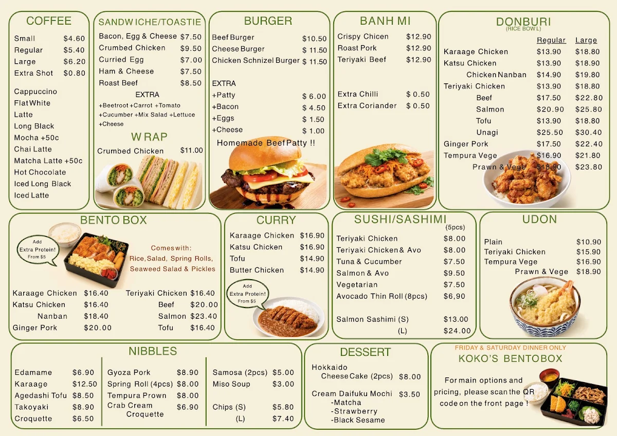 Menu, Koko's Kitchen