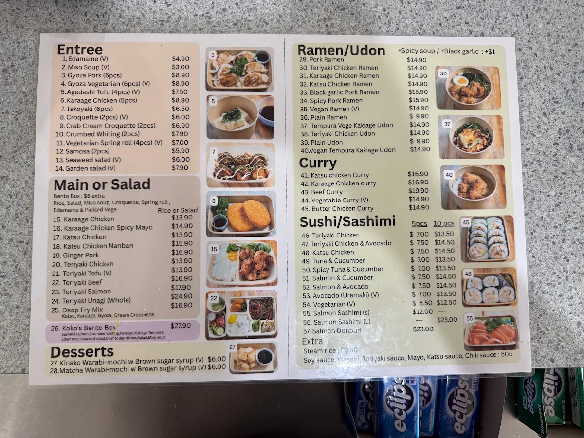 Menu, Koko's Kitchen