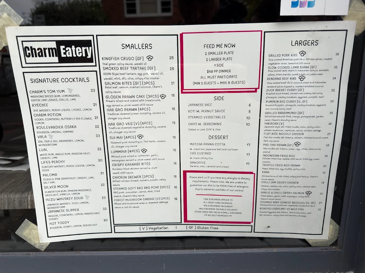 Menu, Charm Eatery