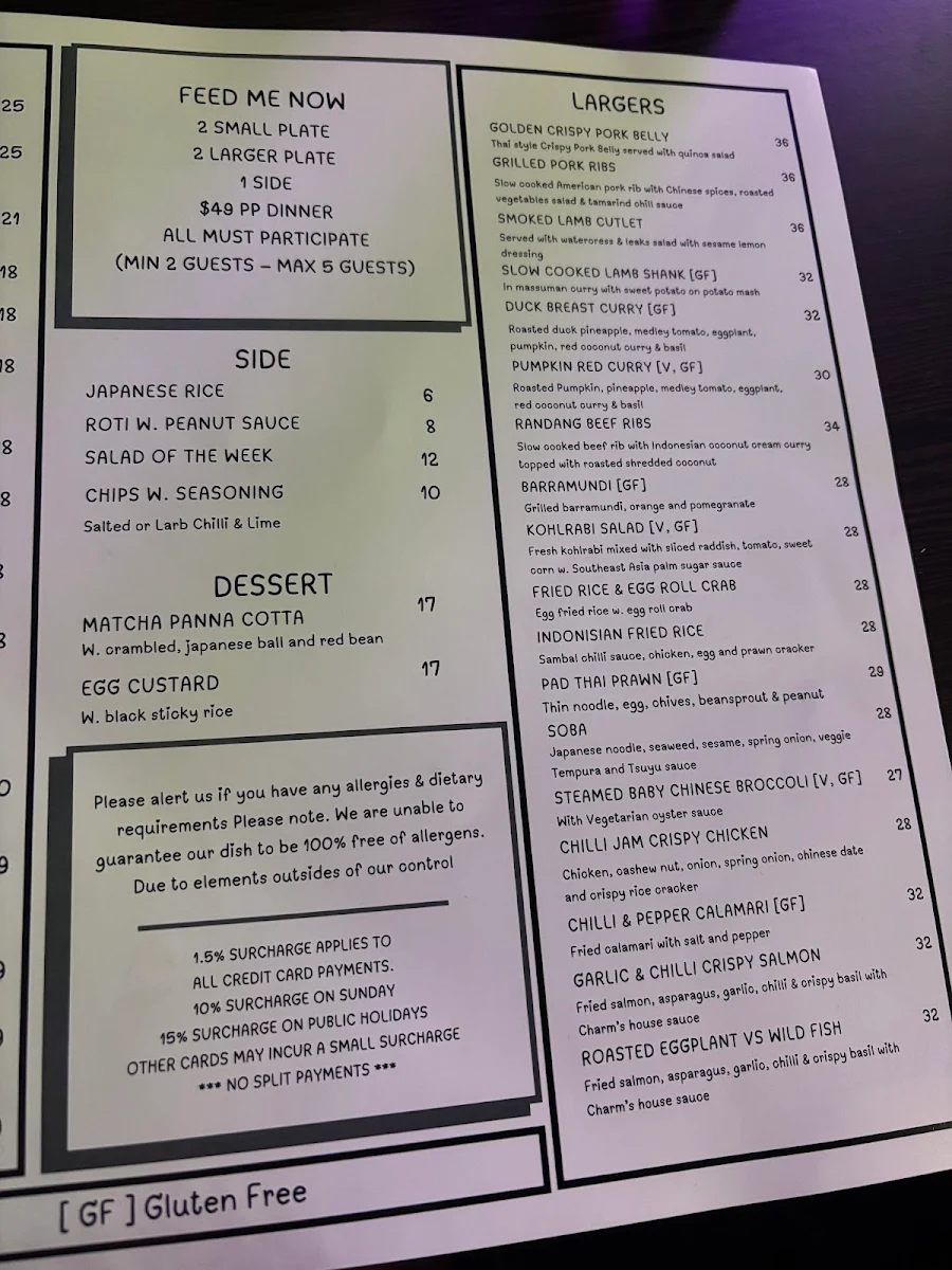 Menu, Charm Eatery