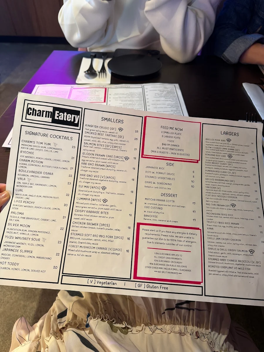 Menu, Charm Eatery