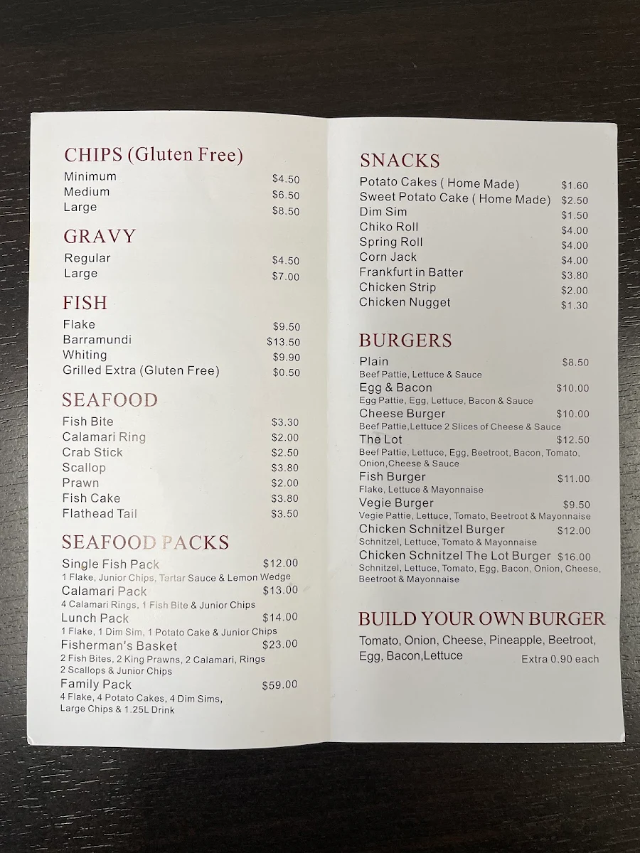 Menu, Red Rose Cafe