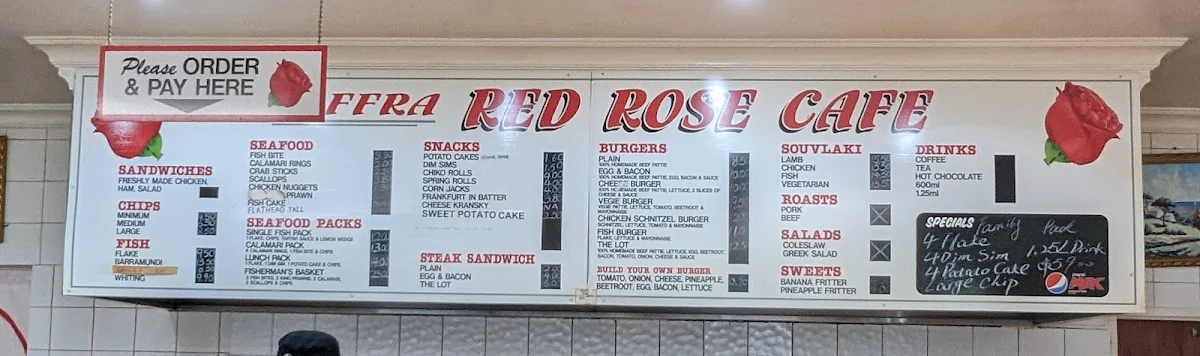 Menu, Red Rose Cafe