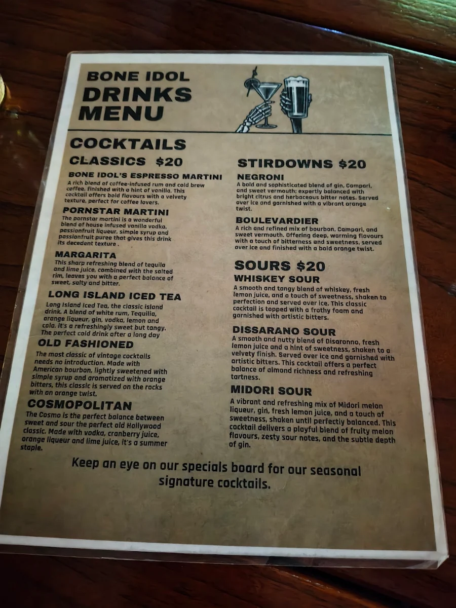 Menu, Bone Idol Brewery