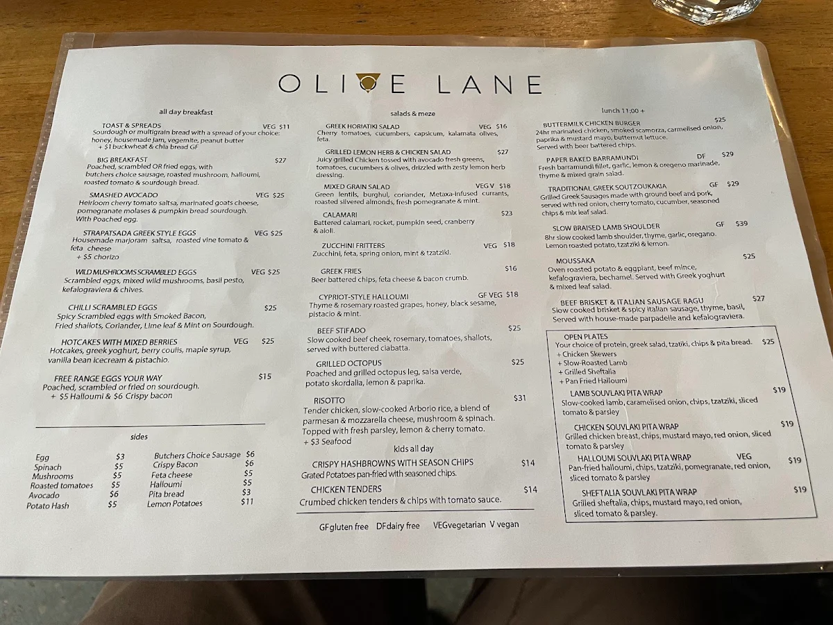 Menu, Olive Lane