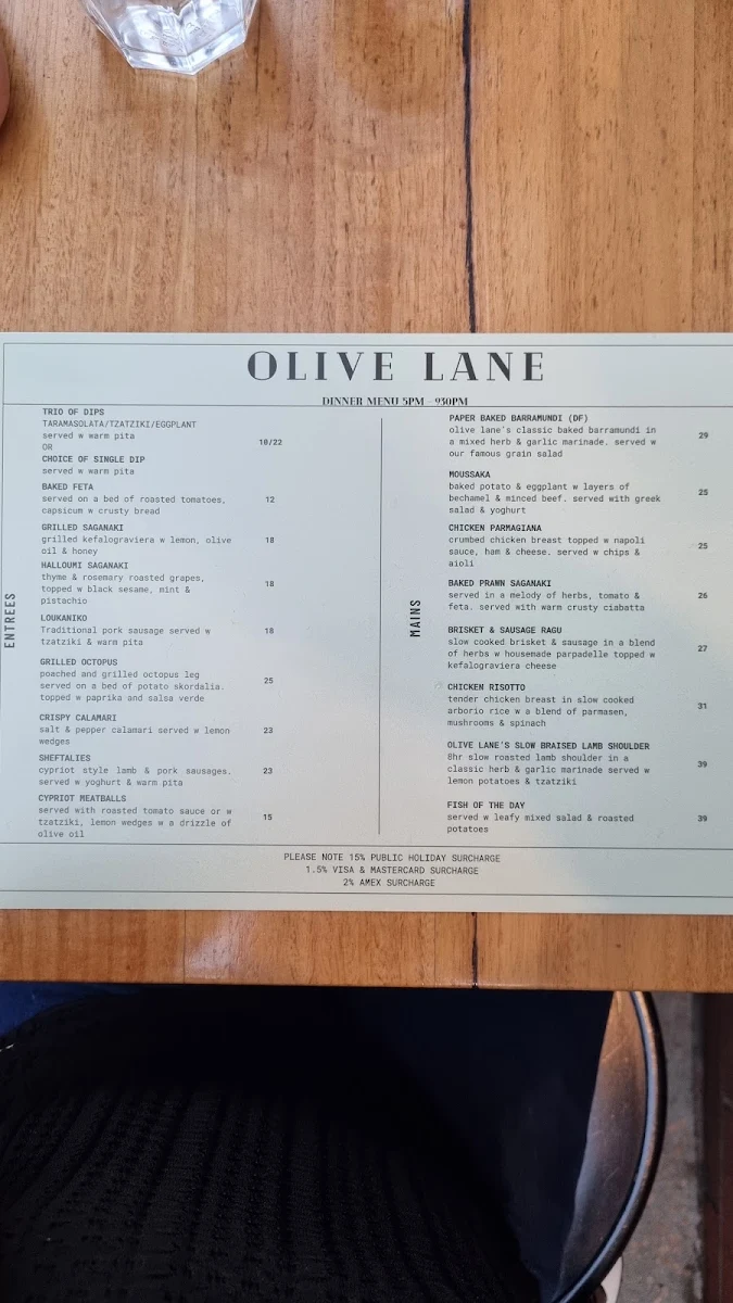 Menu, Olive Lane